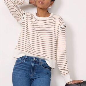 Evereve Striped White and Brown studded top